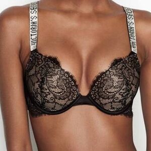 Victoria's Secret Black Lace Bra with Logo Straps